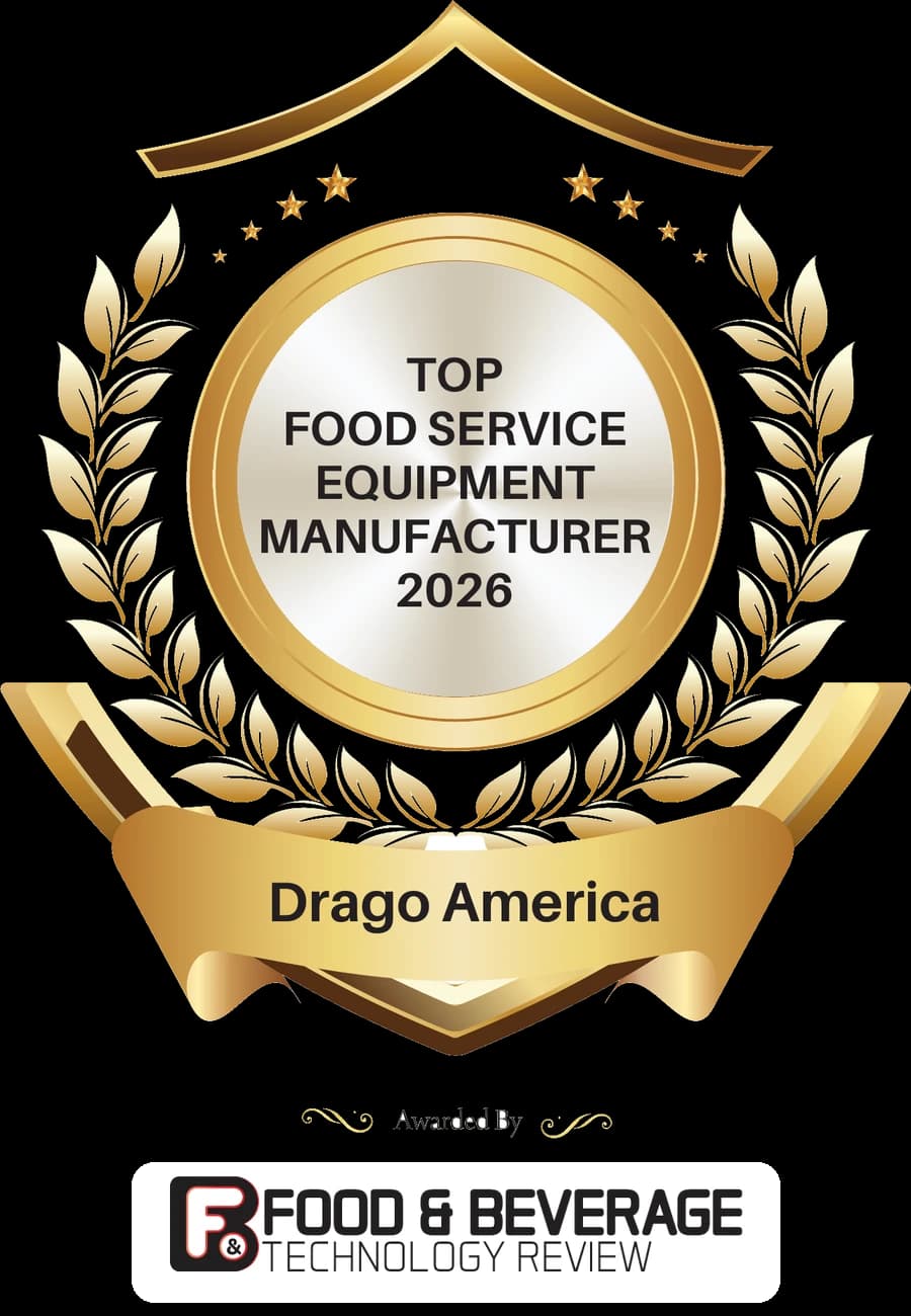 Top Food Service Equipment Manufacturer 2026 award badge — Drago America, awarded by Food & Beverage Technology Review